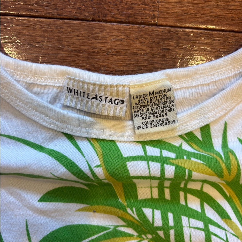 White Stag Green and White Beach Print Top